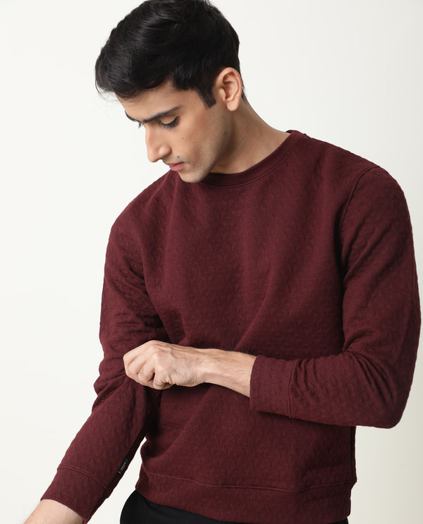 Rare Rabbit Tony Primary Maroon Sweatshirt Cotton Poly Fabric Full Sleeve Crew Neck Slim Fit