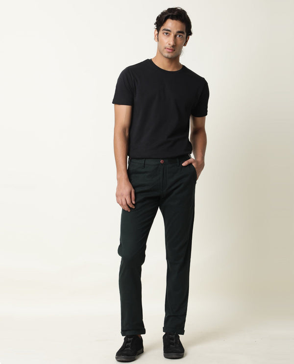 Rare Rabbit Men's Trews-22 Green Solid Mid-Rise Regular Fit Trouser
