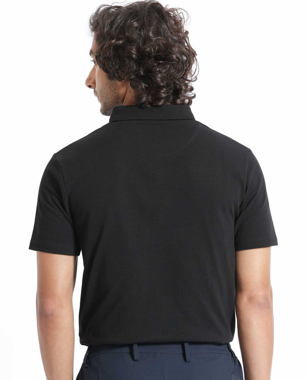 Rare Rabbit Men's Herval Black Cotton Fabric Collared Neck Half Sleeves Polo T-Shirt
