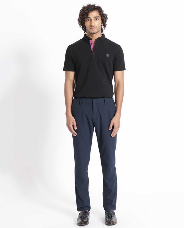 Rare Rabbit Men's Herval Black Cotton Fabric Collared Neck Half Sleeves Polo T-Shirt