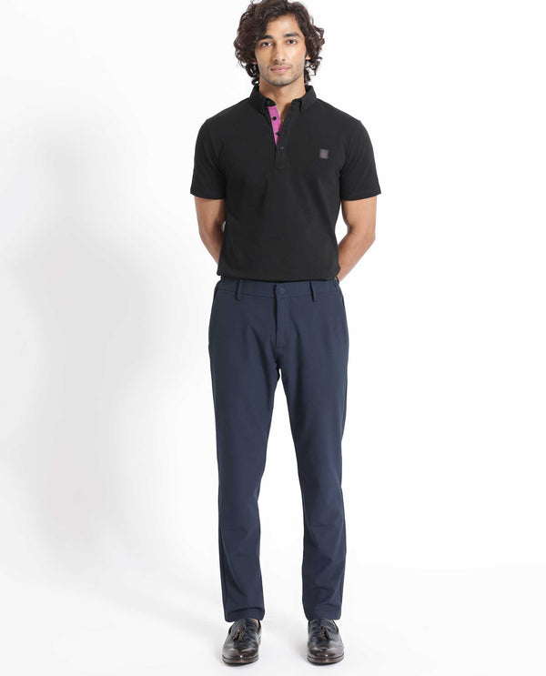Rare Rabbit Men's Herval Black Cotton Fabric Collared Neck Half Sleeves Polo T-Shirt