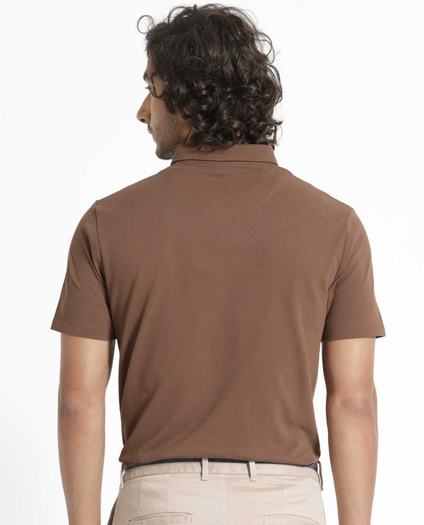 Rare Rabbit Men's Herval Dark Brown Cotton Fabric Collared Neck Half Sleeves Polo T-Shirt