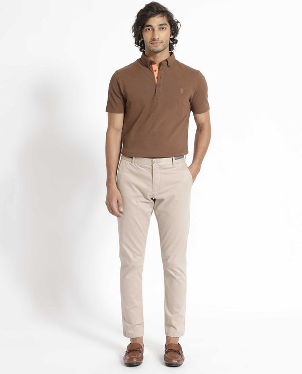 Rare Rabbit Men's Herval Dark Brown Cotton Fabric Collared Neck Half Sleeves Polo T-Shirt