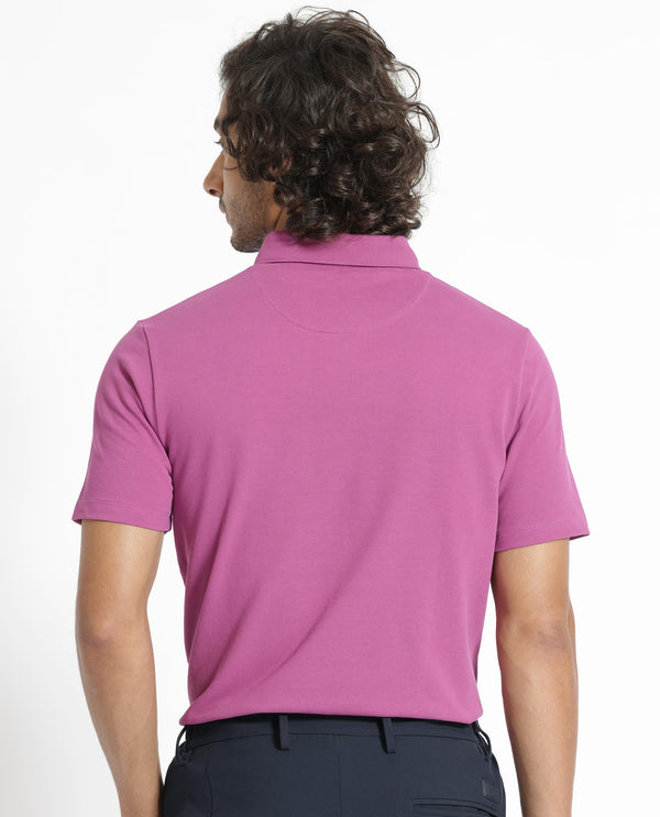 Rare Rabbit Men's Herval Dark Pink Cotton Fabric Collared Neck Half Sleeves Polo T-Shirt