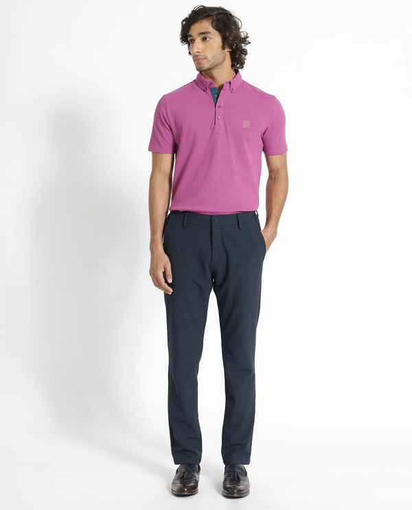 Rare Rabbit Men's Herval Dark Pink Cotton Fabric Collared Neck Half Sleeves Polo T-Shirt