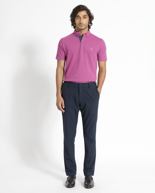 Rare Rabbit Men's Herval Dark Pink Cotton Fabric Collared Neck Half Sleeves Polo T-Shirt