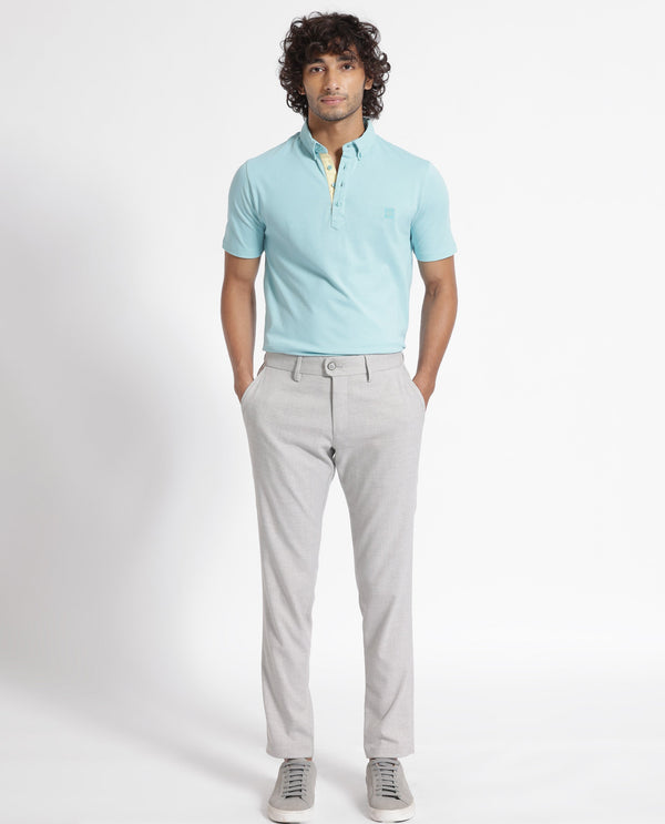 Rare Rabbit Men's Herval Light Blue Cotton Fabric Collared Neck Half Sleeves Polo T-Shirt