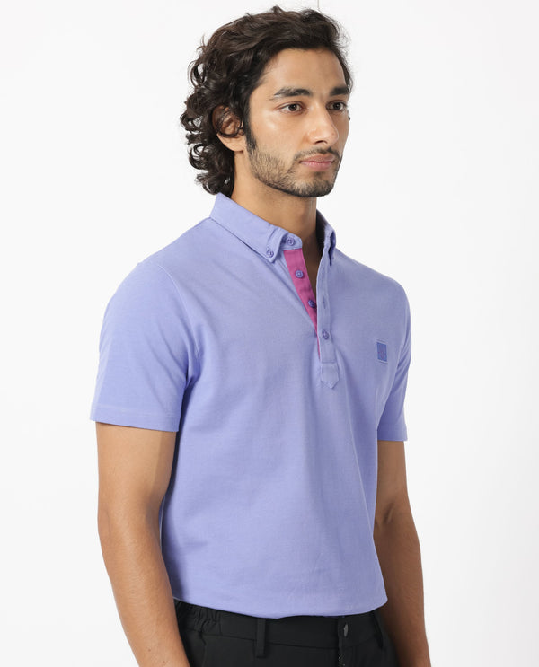 Rare Rabbit Men's Herval Pastel Purple Cotton Fabric Collared Neck Half Sleeves Polo T-Shirt