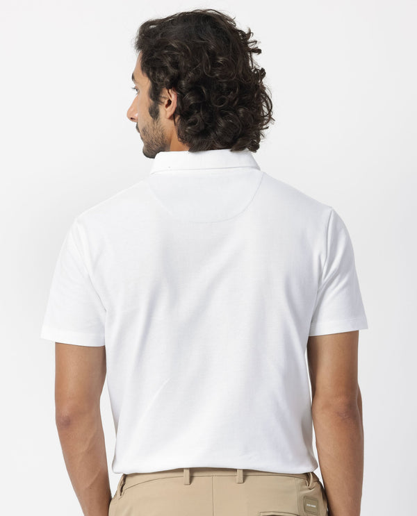 Rare Rabbit Men's Herval White Cotton Fabric Collared Neck Half Sleeves Polo T-Shirt