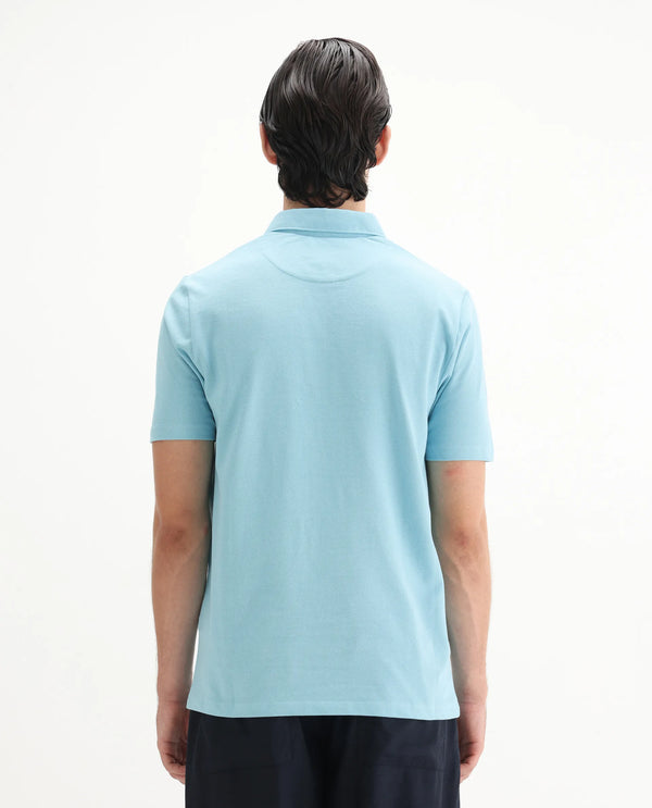 Rare Rabbit Men's Herval Light Blue Cotton Fabric Collared Neck Half Sleeves Polo T-Shirt