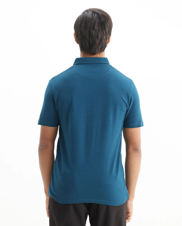 Rare Rabbit Men's Herval Blue Cotton Fabric Collared Neck Half Sleeves Polo T-Shirt