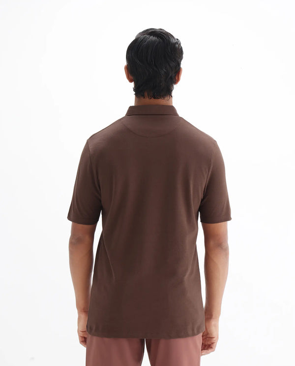 Rare Rabbit Men's Herval Dark Brown Cotton Fabric Collared Neck Half Sleeves Polo T-Shirt