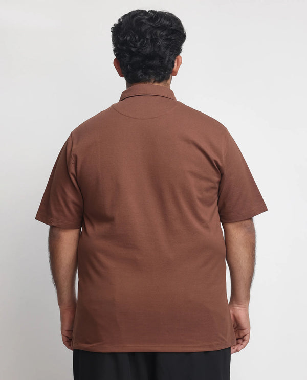 Rare Rabbit Men's Herval Dark Brown Cotton Fabric Collared Neck Half Sleeves Polo T-Shirt Plus Size