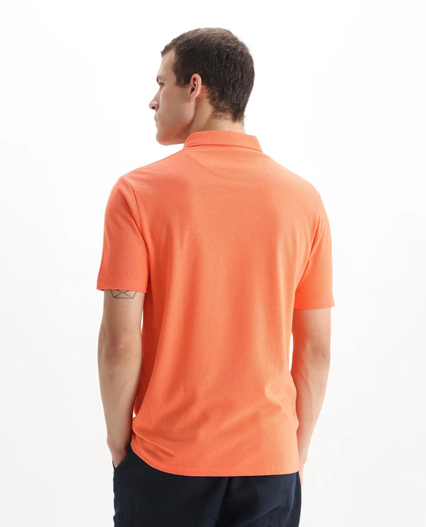 Rare Rabbit Men's Herval Dark Peach Cotton Fabric Collared Neck Half Sleeves Polo T-Shirt