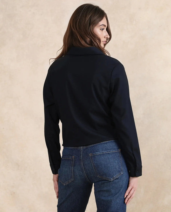 Rareism Women Hika Dark Navy Cuffed Sleeve Collared Neck Button Closure Plain Top