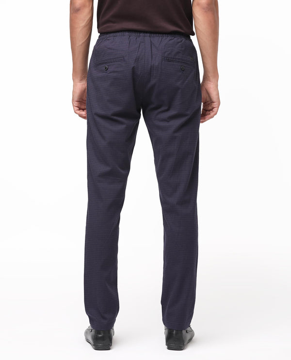 Rare Rabbit Men's Hobbs Dark Purple Micro Dobby With Drawstring And Elastic Waistband Regular Fit Trouser