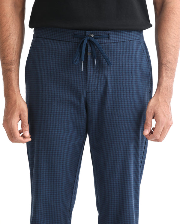 Rare Rabbit Men's Hobbs Petrol Mid-Rise Micro Dobby With Drawstring And Elastic Waistband Regular Fit Trouser