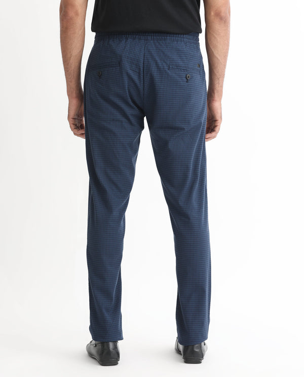 Rare Rabbit Men's Hobbs Petrol Mid-Rise Micro Dobby With Drawstring And Elastic Waistband Regular Fit Trouser