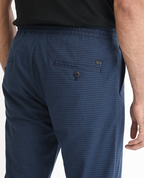 Rare Rabbit Men's Hobbs Petrol Mid-Rise Micro Dobby With Drawstring And Elastic Waistband Regular Fit Trouser