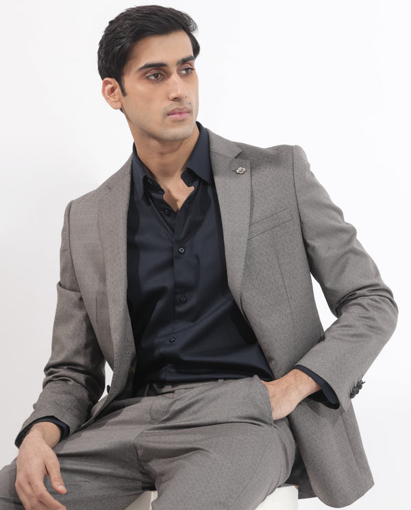 Rare Rabbit Men's Holand Navy Satin Fabric Full Sleeves Solid Shirt