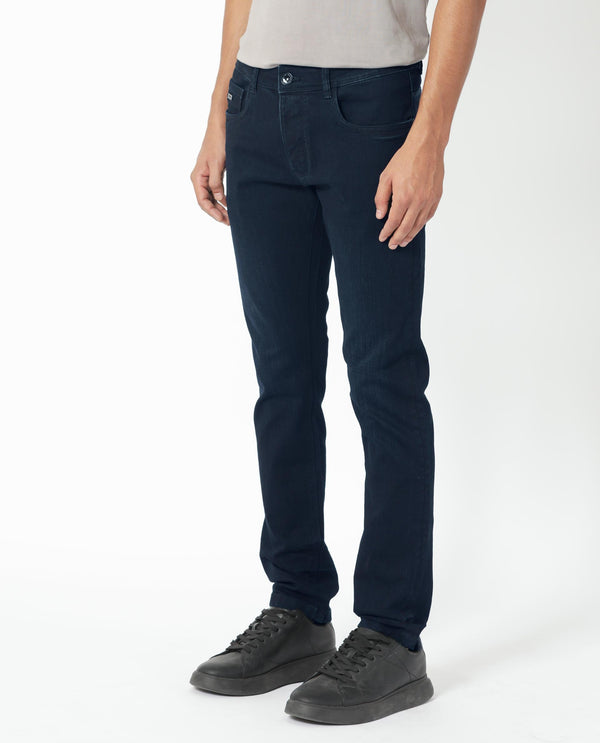 Rare Rabbit Men's Holand Navy Dark Wash Mid-Rise Slim Fit Jeans