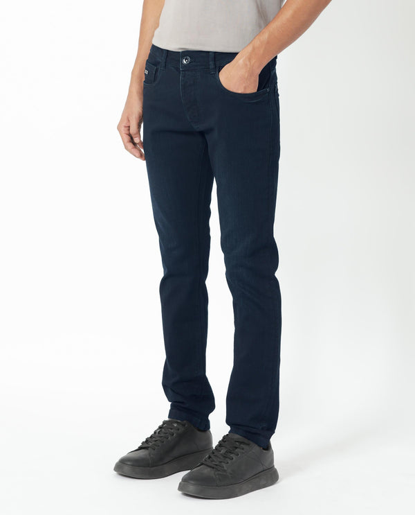 Rare Rabbit Men's Holand Navy Dark Wash Mid-Rise Slim Fit Jeans