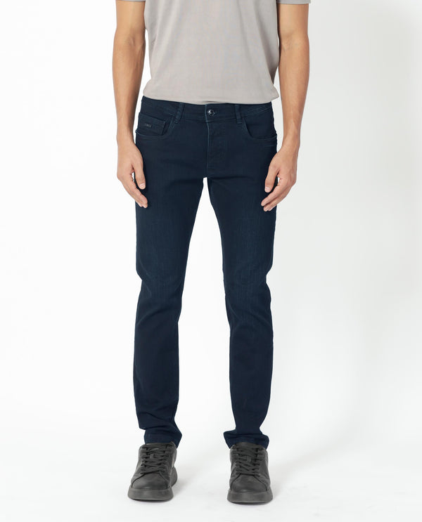 Rare Rabbit Men's Holand Navy Dark Wash Mid-Rise Slim Fit Jeans