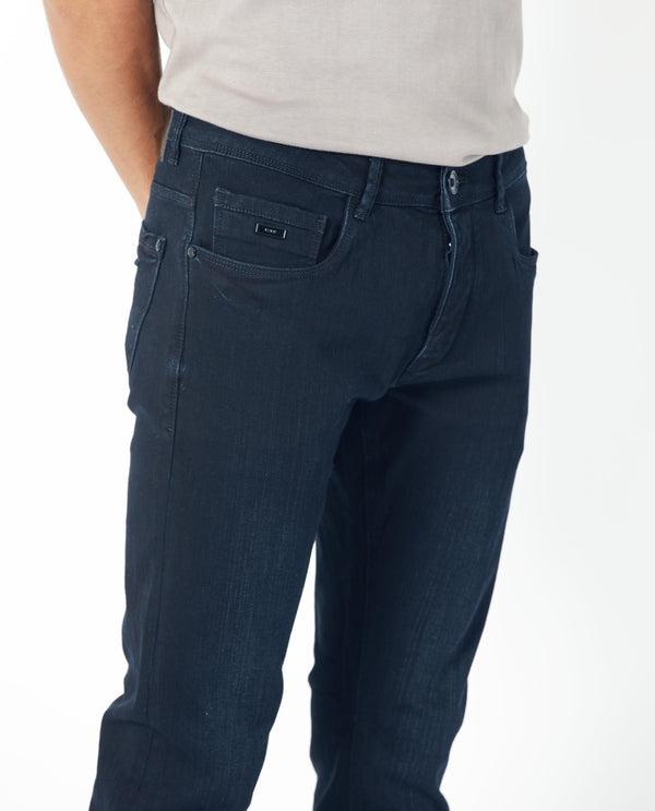 Rare Rabbit Men's Holand Navy Dark Wash Mid-Rise Slim Fit Jeans