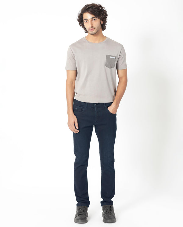 Rare Rabbit Men's Holand Navy Dark Wash Mid-Rise Slim Fit Jeans