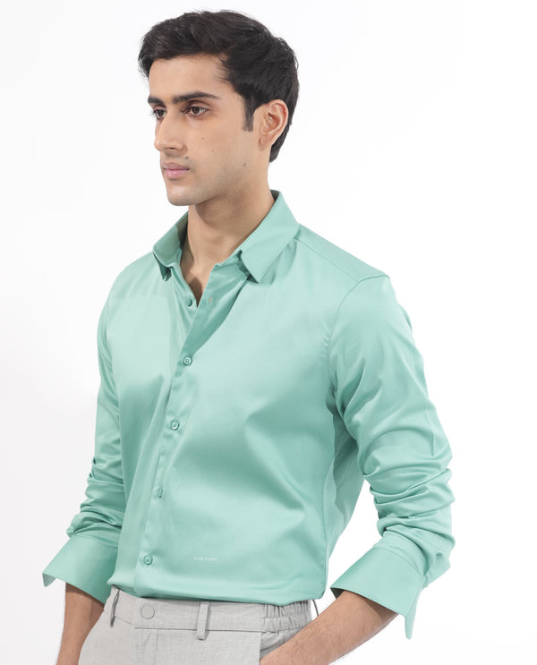Rare Rabbit Men's Holand Pastel Green Satin Fabric Full Sleeves Solid Shirt