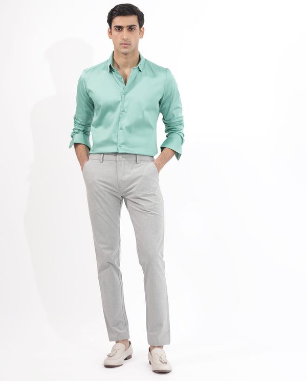 Rare Rabbit Men's Holand Pastel Green Satin Fabric Full Sleeves Solid Shirt