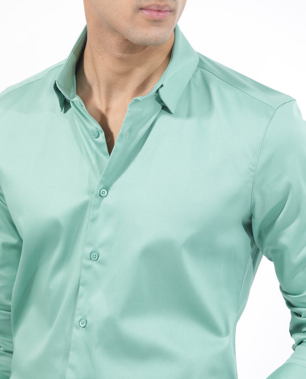 Rare Rabbit Men's Holand Pastel Green Satin Fabric Full Sleeves Solid Shirt