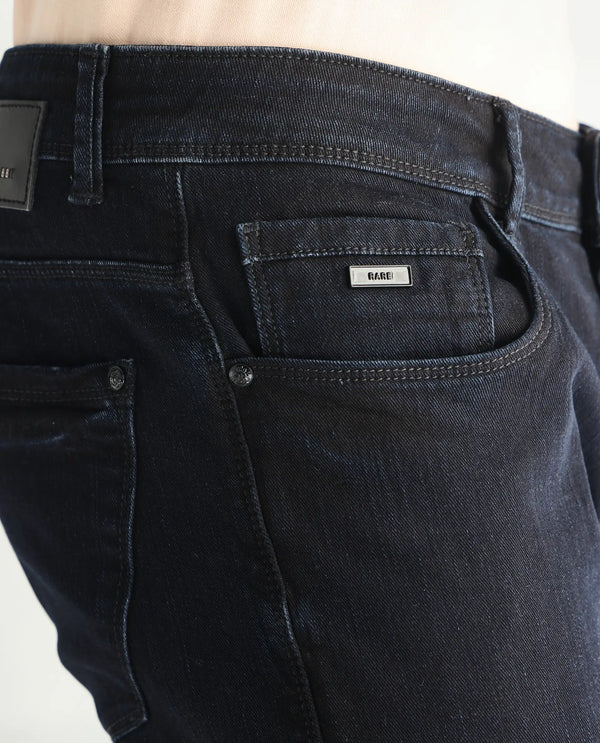 Rare Rabbit Men's Holand Navy Dark Wash Mid-Rise Slim Fit Jeans