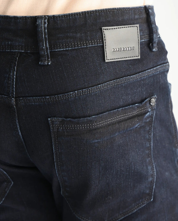 Rare Rabbit Men's Holand Navy Dark Wash Mid-Rise Slim Fit Jeans