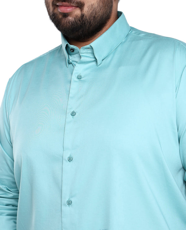 Rare Rabbit Men's Holand Pastel Green Satin Fabric Full Sleeves Solid Shirt Plus Size