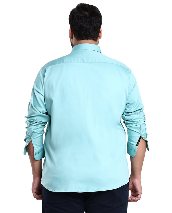Rare Rabbit Men's Holand Pastel Green Satin Fabric Full Sleeves Solid Shirt Plus Size