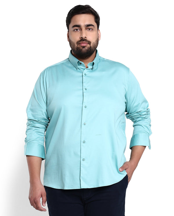 Rare Rabbit Men's Holand Pastel Green Satin Fabric Full Sleeves Solid Shirt Plus Size