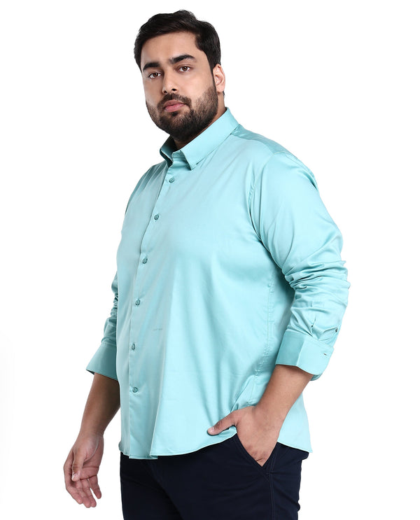 Rare Rabbit Men's Holand Pastel Green Satin Fabric Full Sleeves Solid Shirt Plus Size