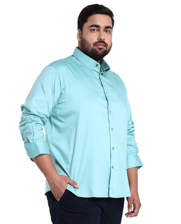 Rare Rabbit Men's Holand Pastel Green Satin Fabric Full Sleeves Solid Shirt Plus Size