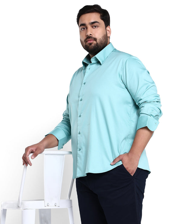 Rare Rabbit Men's Holand Pastel Green Satin Fabric Full Sleeves Solid Shirt Plus Size