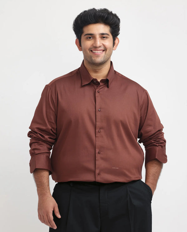 Rare Rabbit Men's Holand Rust Satin Fabric Full Sleeves Solid Shirt Plus Size