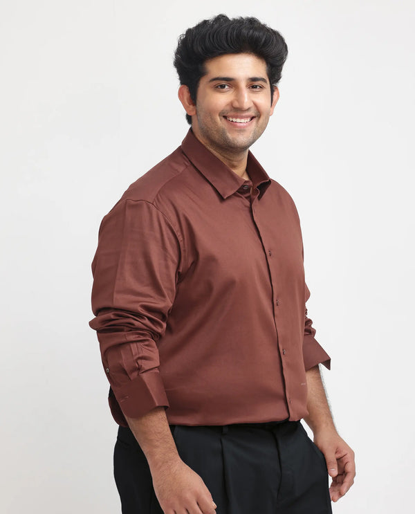 Rare Rabbit Men's Holand Rust Satin Fabric Full Sleeves Solid Shirt Plus Size