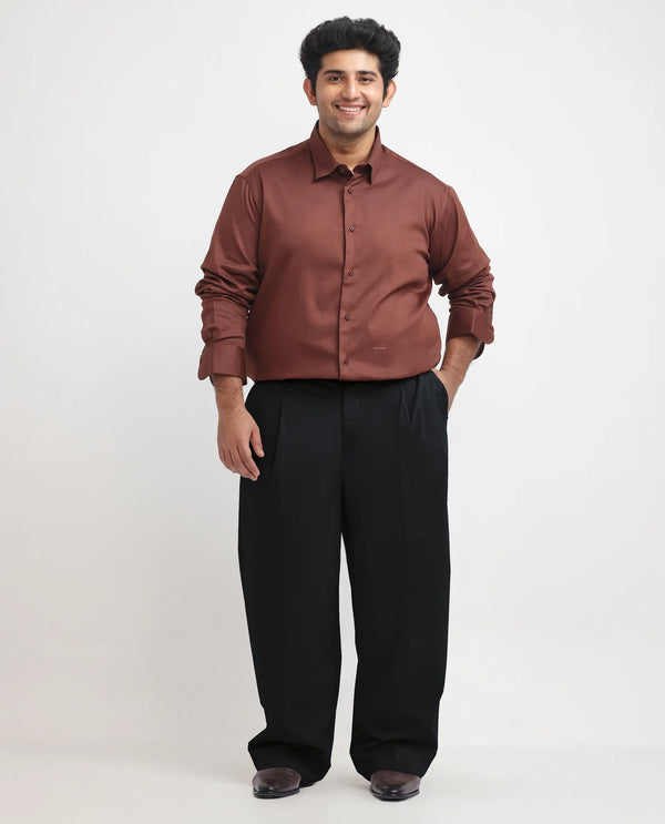 Rare Rabbit Men's Holand Rust Satin Fabric Full Sleeves Solid Shirt Plus Size