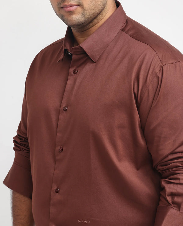 Rare Rabbit Men's Holand Rust Satin Fabric Full Sleeves Solid Shirt Plus Size