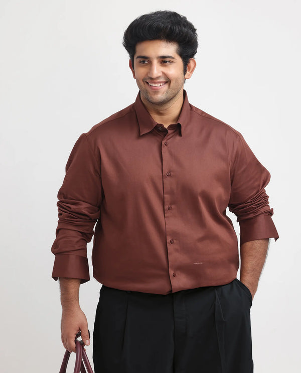 Rare Rabbit Men's Holand Rust Satin Fabric Full Sleeves Solid Shirt Plus Size