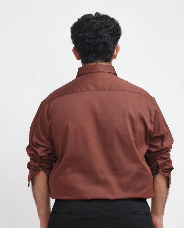 Rare Rabbit Men's Holand Rust Satin Fabric Full Sleeves Solid Shirt Plus Size