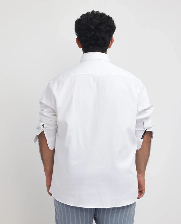 Rare Rabbit Men's Holand White Satin Fabric Full Sleeves Solid Shirt Plus Size