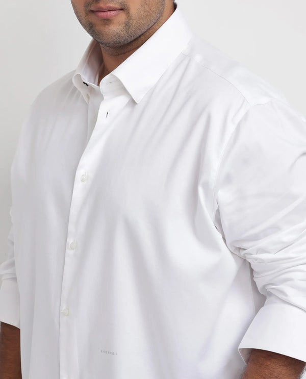 Rare Rabbit Men's Holand White Satin Fabric Full Sleeves Solid Shirt Plus Size