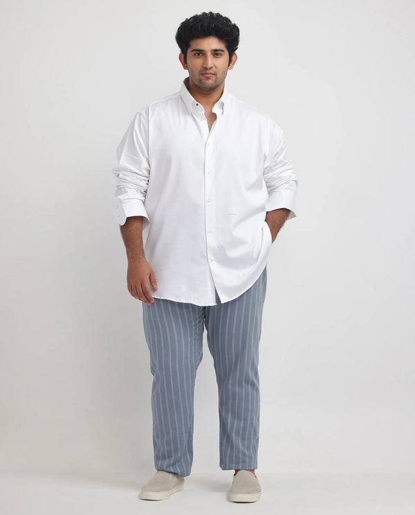 Rare Rabbit Men's Holand White Satin Fabric Full Sleeves Solid Shirt Plus Size