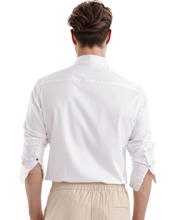Rare Rabbit Men Holla-25 White Cotton Poly Fabric Full Sleeve Collared Neck Button Closure Plain Shirt